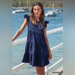 Elegant Navy Blue Ruffle Dress